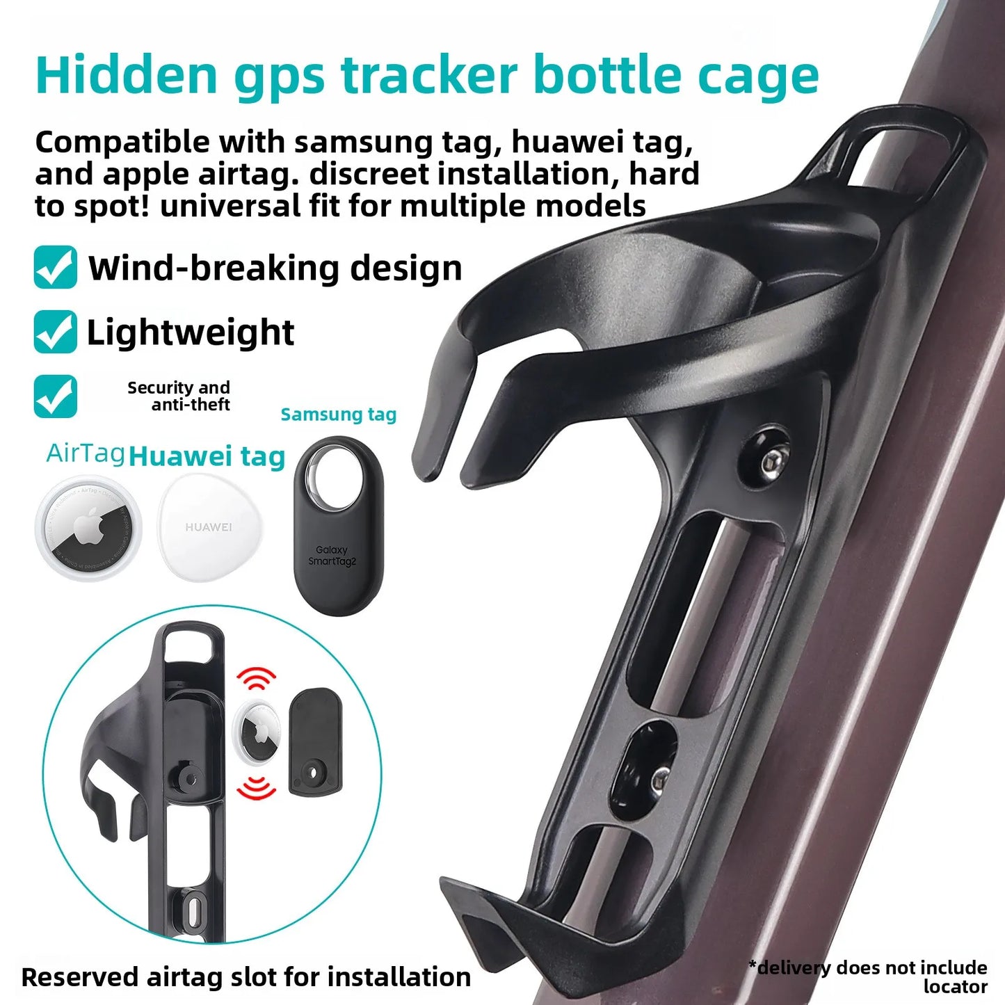 . NotYoursCo Bicycles Can Be Installed with Airtag Locator Water Bottle Holder Cycling Accessories and Equipment