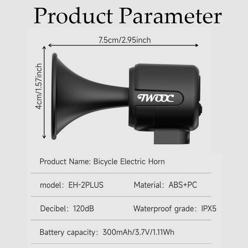 NotYoursCo Electric Bicycle Horn 120db Loud Bike Bell Scooter Rechargeable Warning Sound Horns With Warning Sound For Kids Scooters Bikes